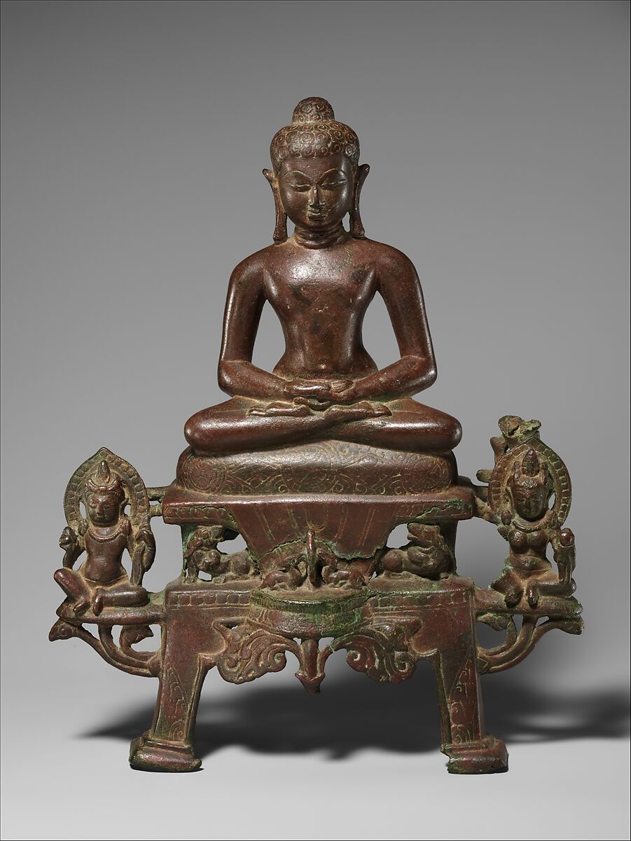 Enthroned Jina, Probably Neminatha, Copper alloy, India (Gujarat, Akota)