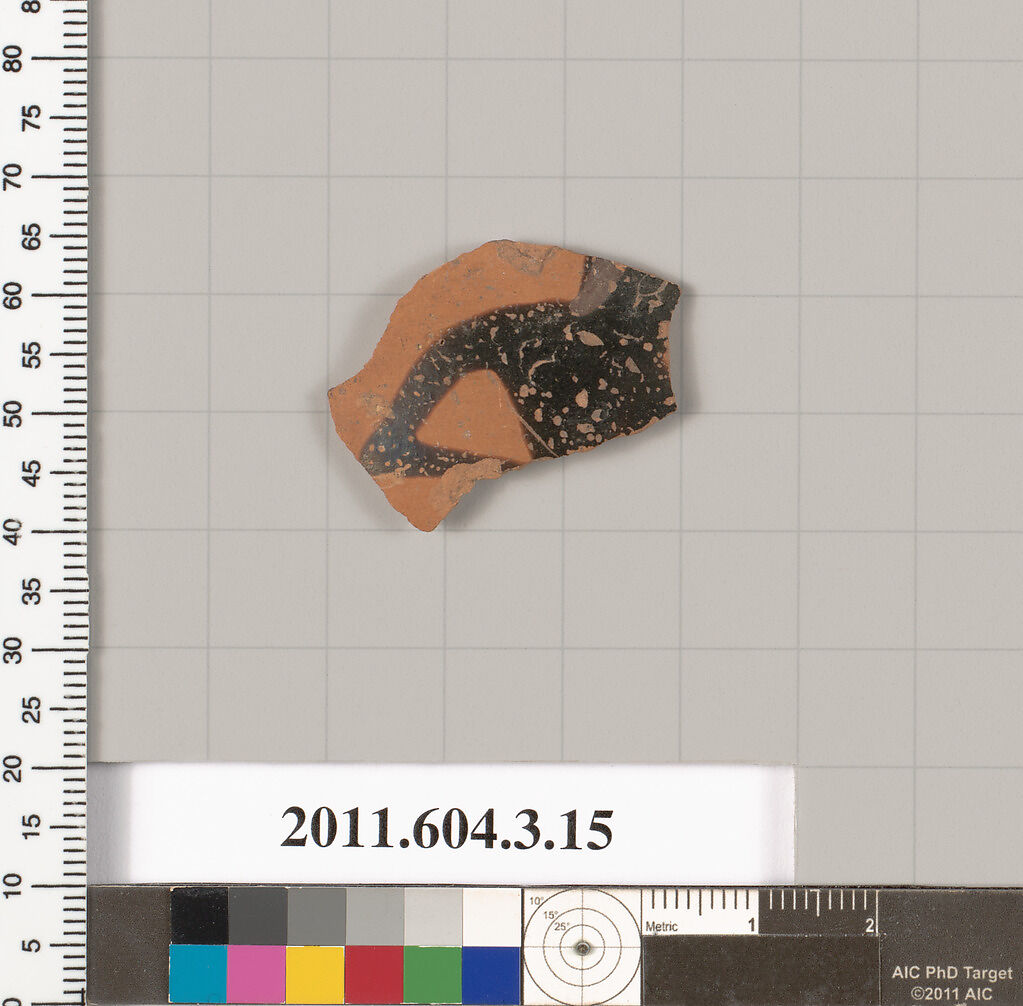 Terracotta fragment of an undetermined shape, Terracotta, Greek, Attic 
