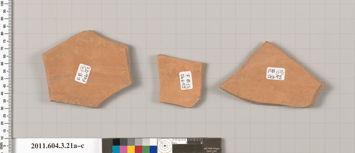 Terracotta fragments of an oinochoe (jug), Terracotta, Greek, Attic