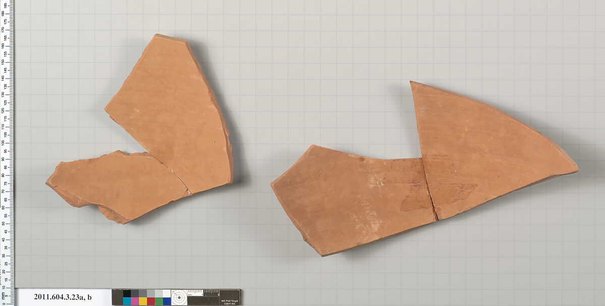 Terracotta fragments of an amphora (jar), Terracotta, Greek, Attic