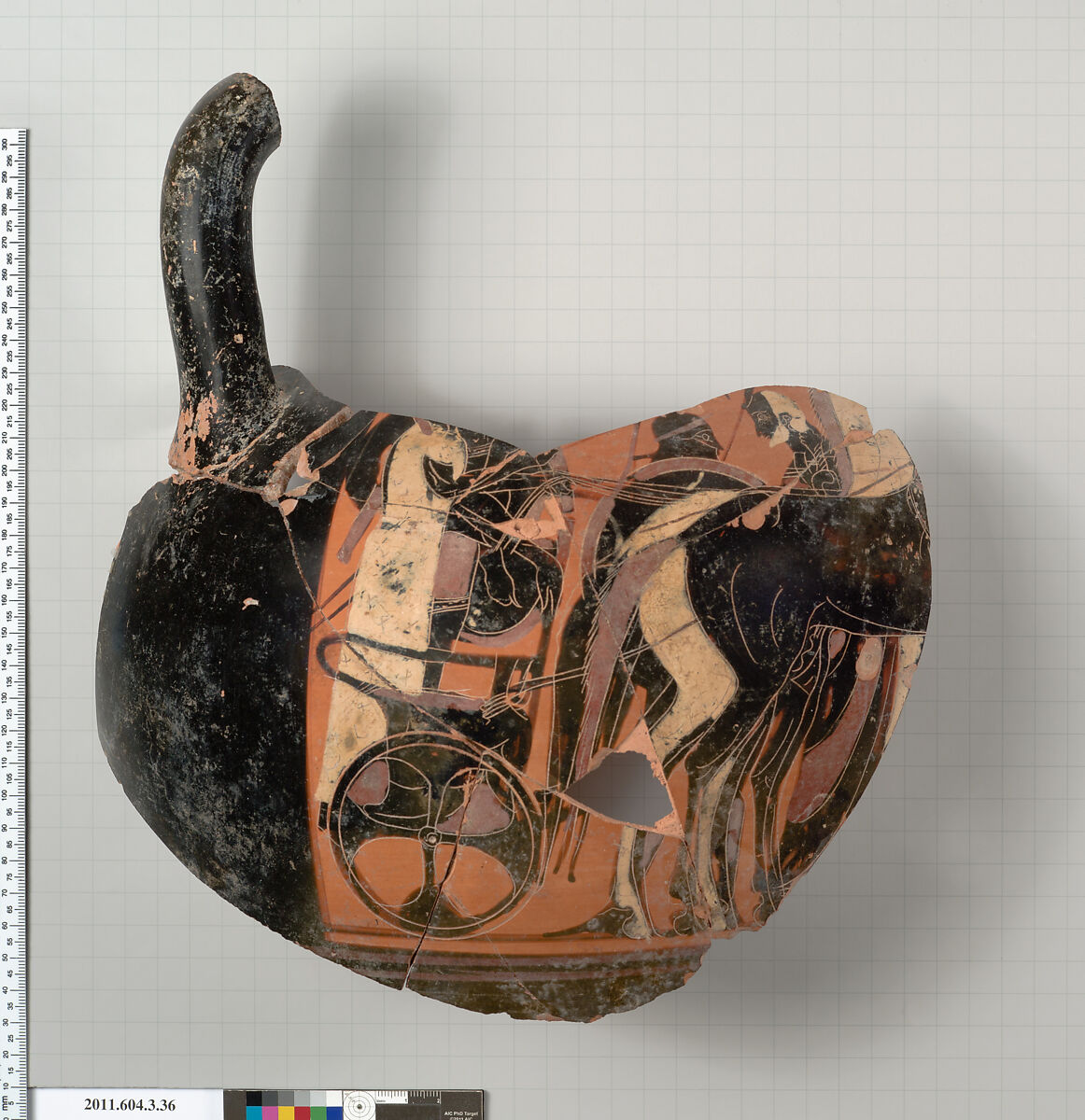 Terracotta fragment of an amphora (jar), Terracotta, Greek, Attic 