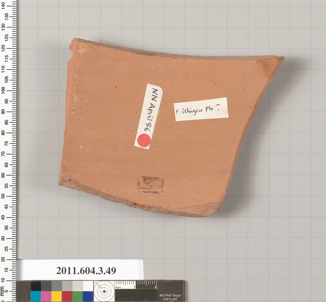 Terracotta fragment of an amphora (jar), Attributed to the Michigan Painter, Terracotta, Greek, Attic