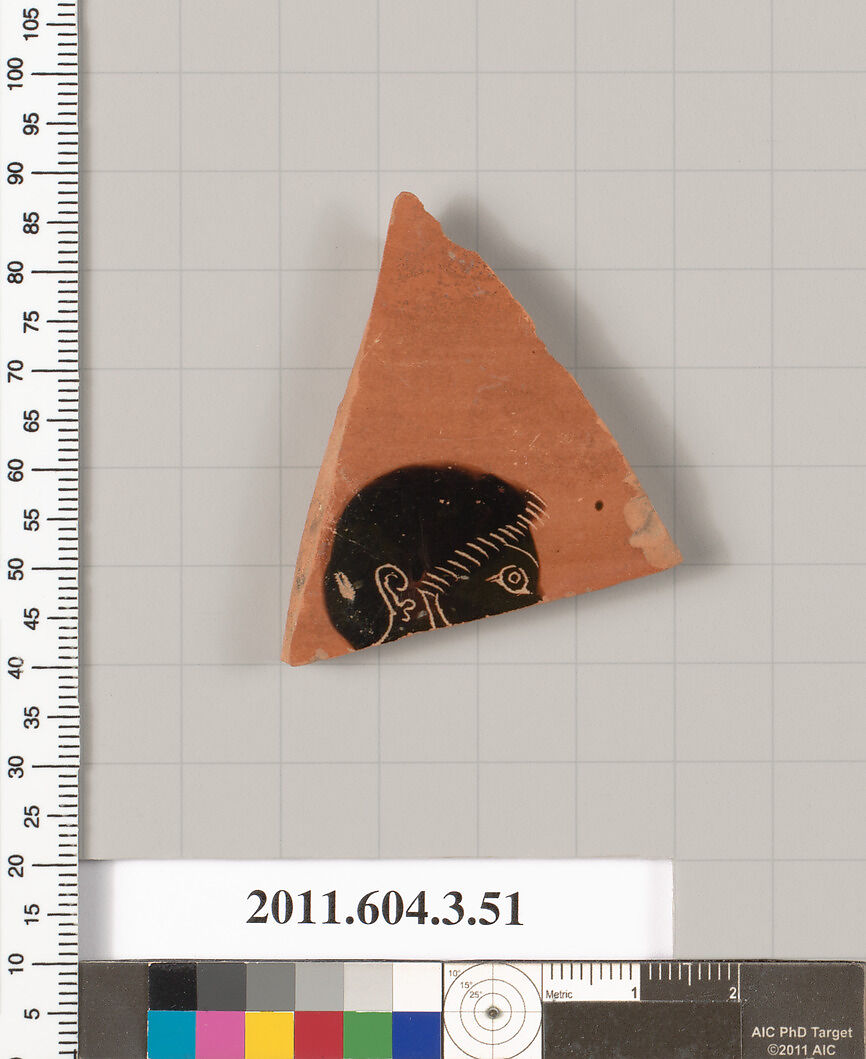 Terracotta fragment of an amphora (jar), Terracotta, Greek, Attic 