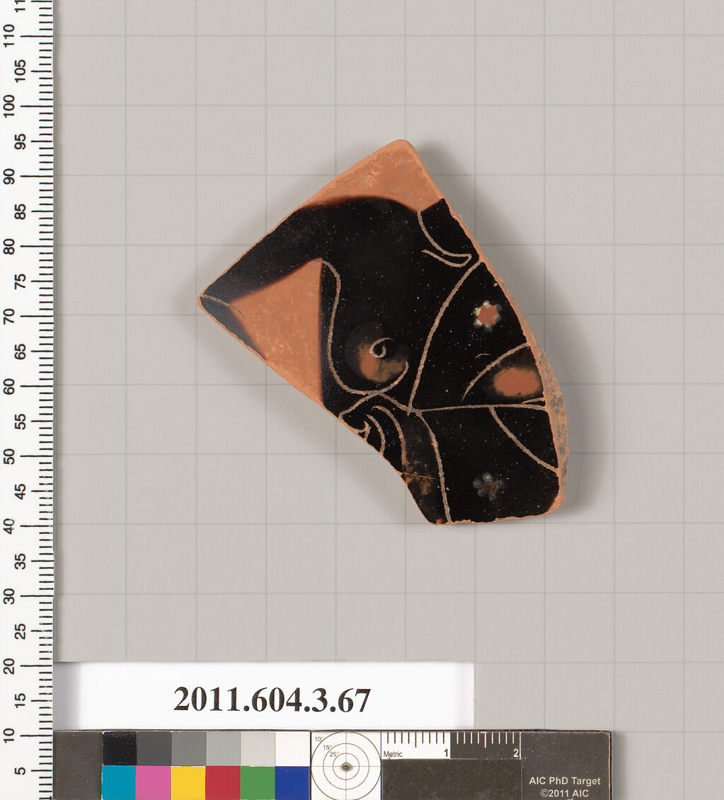 Terracotta fragment of an amphora (jar), Terracotta, Greek, Attic 