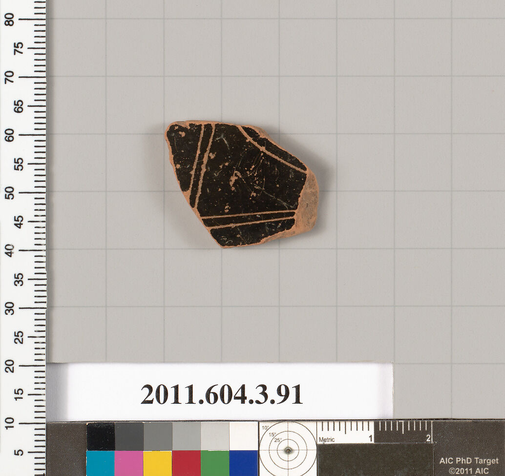 Terracotta fragment of an amphora (jar), Terracotta, Greek, Attic 