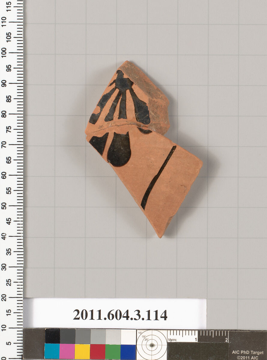 Terracotta fragment of an amphora (jar), Terracotta, Greek, Attic 