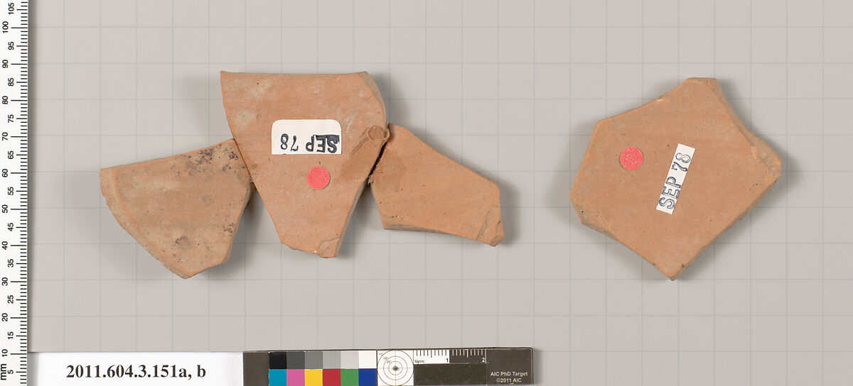 Terracotta fragments of an amphora (jar), Terracotta, Greek, Attic