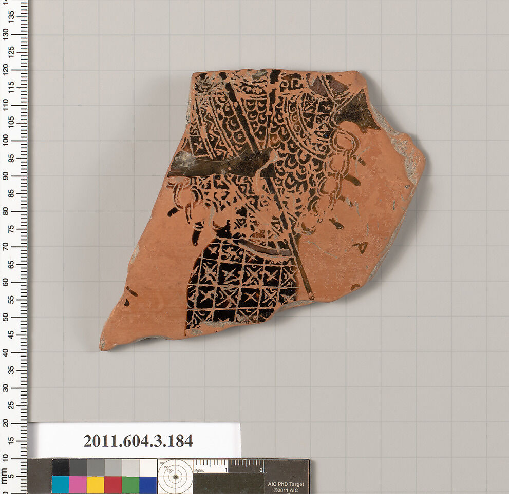 Terracotta fragment of an amphora (jar), Terracotta, Greek, Attic 