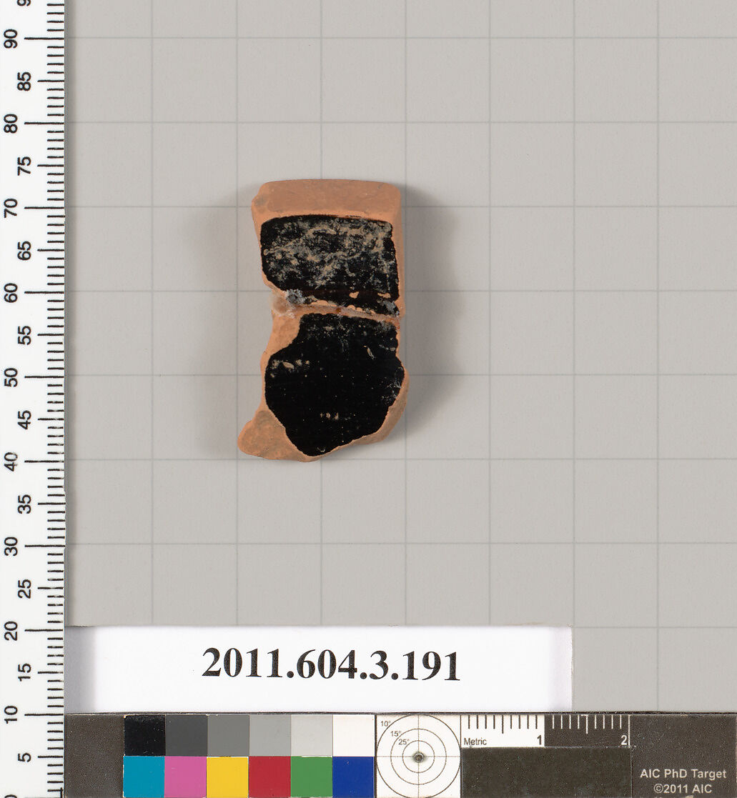 Terracotta fragment of a neck-amphora (jar), Terracotta, Greek, Attic