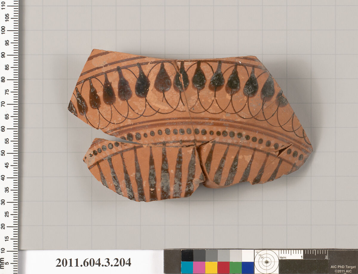 Terracotta fragment of a neck-amphora (jar), Terracotta, Greek, Attic