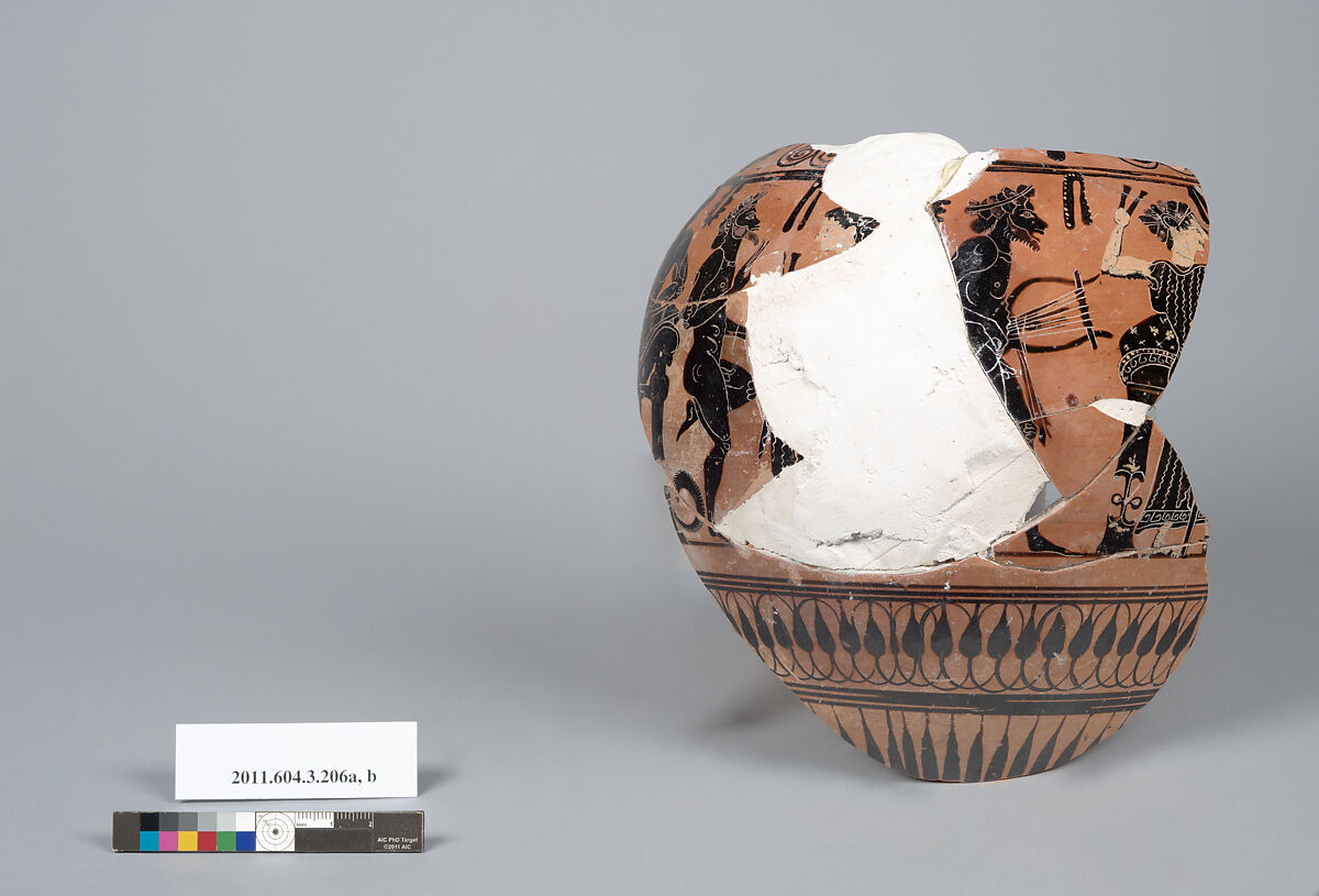 Terracotta fragments of a neck-amphora (jar), Terracotta, Greek, Attic