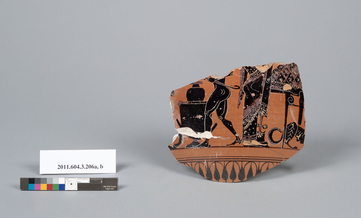 Terracotta fragments of a neck-amphora (jar), Terracotta, Greek, Attic