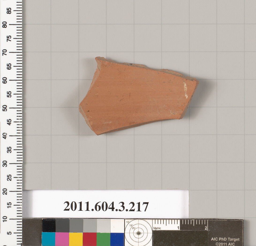 Terracotta fragment of a neck-amphora of Nicosthenic shape (jar), Terracotta, Greek, Attic