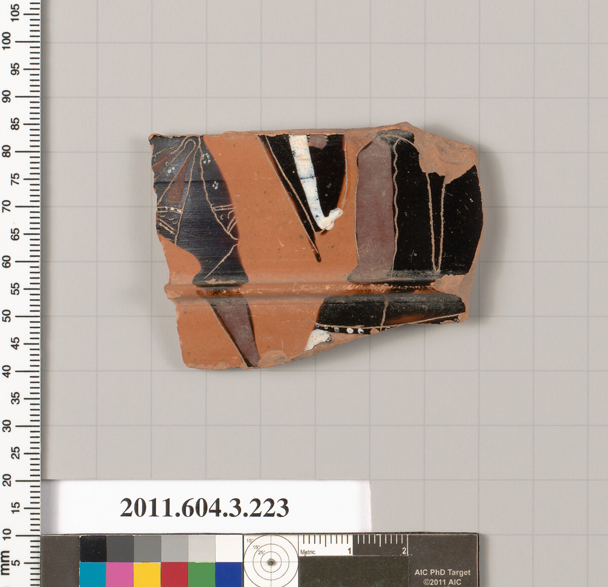 Terracotta fragment of a neck-amphora of Nicosthenic shape (jar), Terracotta, Greek, Attic 