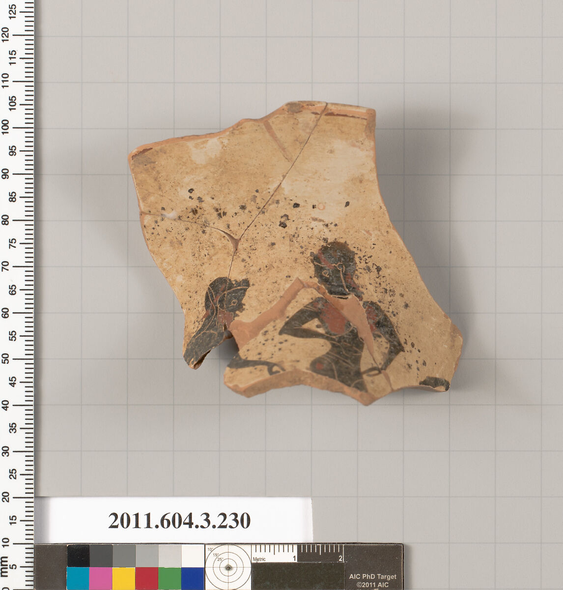 Terracotta fragment of a neck-amphora of Nicosthenic shape (jar), Terracotta, Greek, Attic 