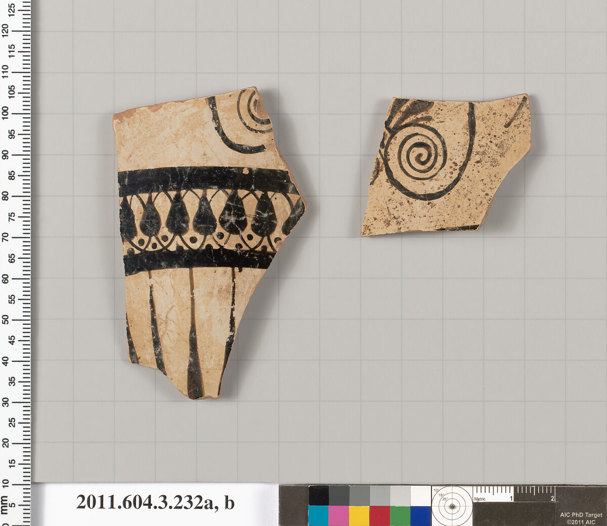 Terracotta fragments of a neck-amphora (jar), Terracotta, Greek, Attic 