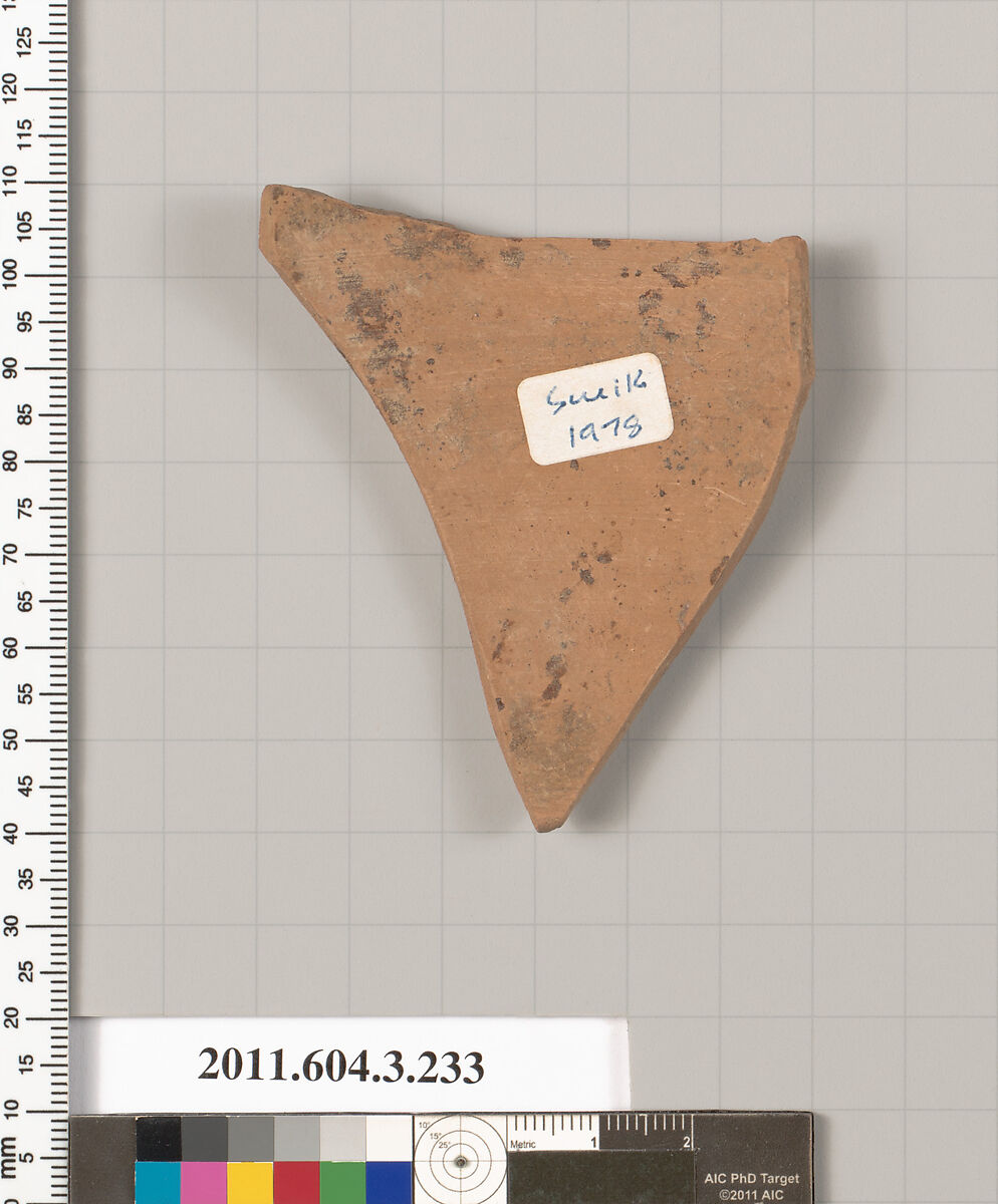 Terracotta fragment of a neck-amphora (jar), Terracotta, Greek, Attic
