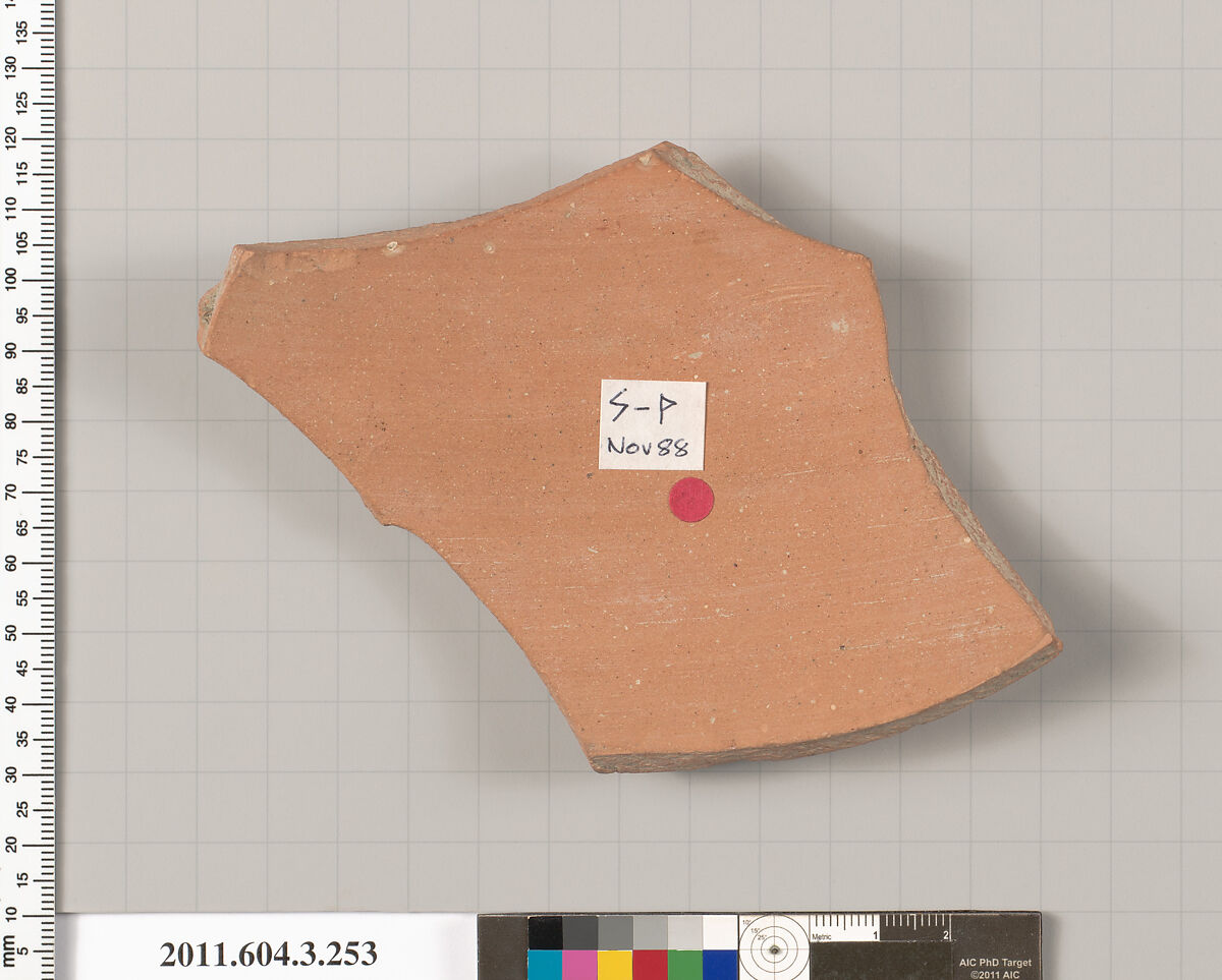 Terracotta fragment of a neck-amphora (jar), Terracotta, Greek, Attic