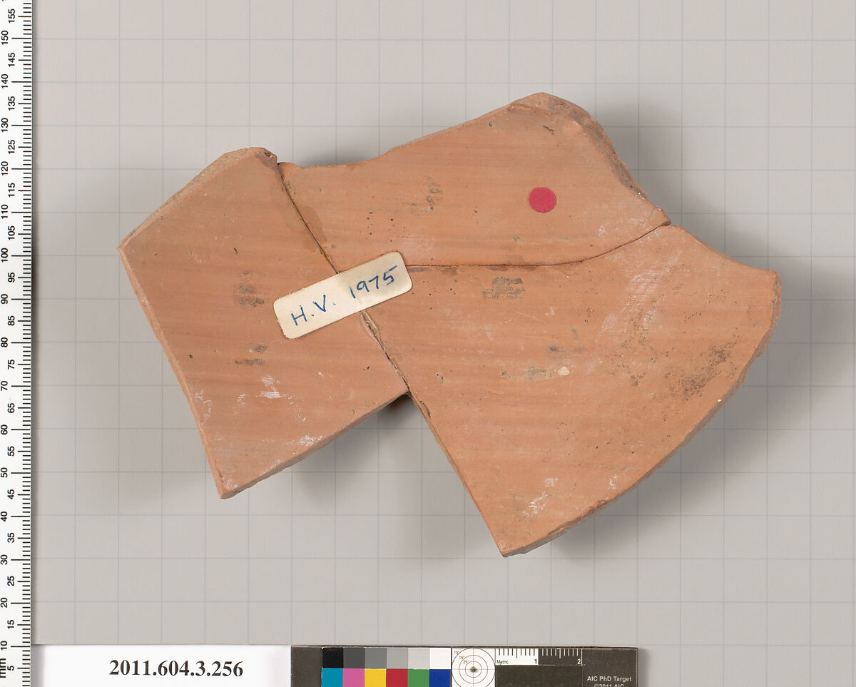 Terracotta fragment of a neck-amphora (jar), Terracotta, Greek, Attic