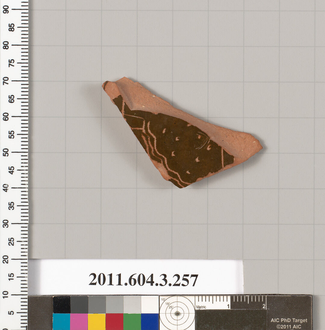Terracotta fragment of a neck-amphora (jar), Terracotta, Greek, Attic 