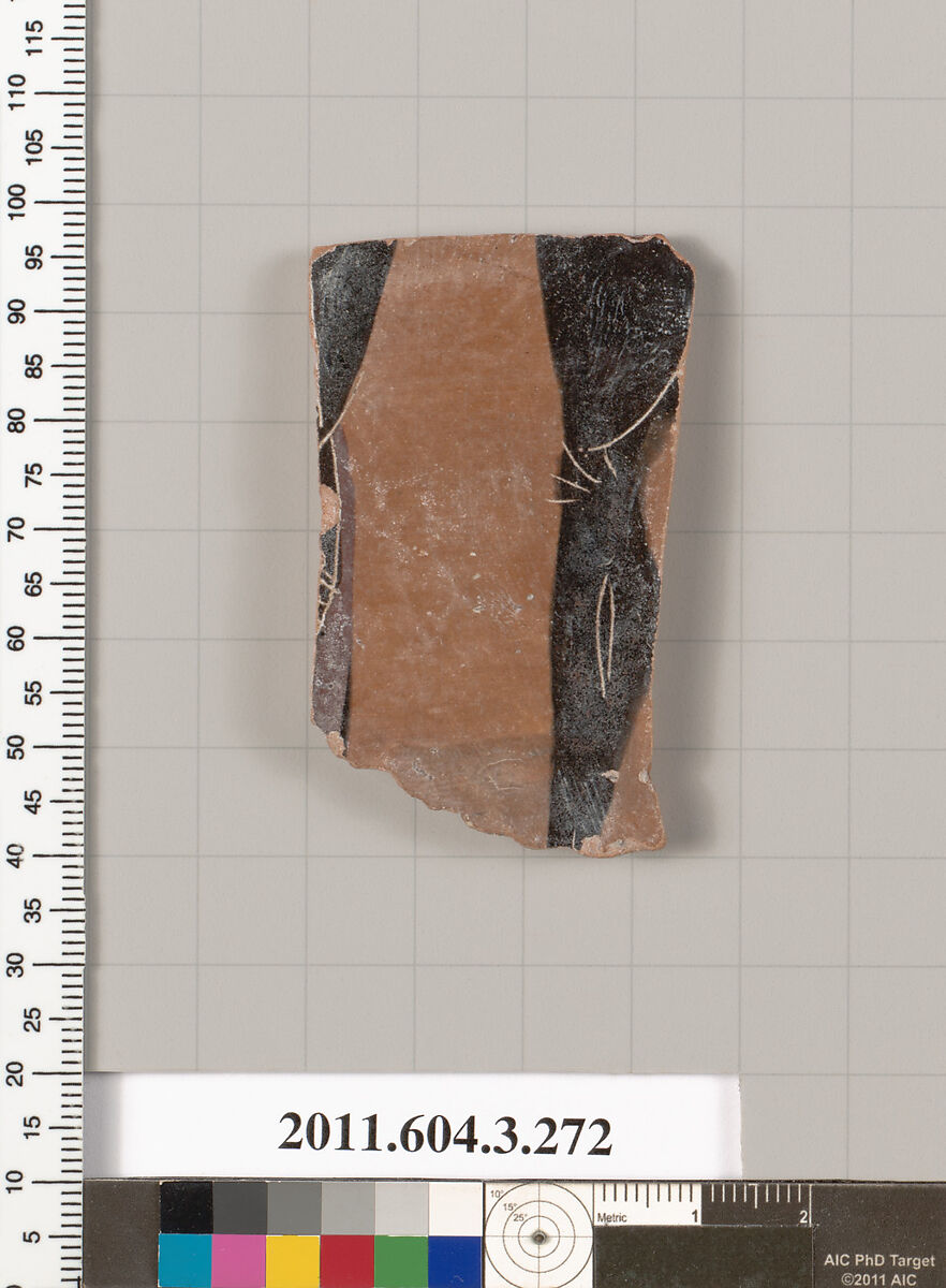 Terracotta fragment of a neck-amphora (jar), Terracotta, Greek, Attic 