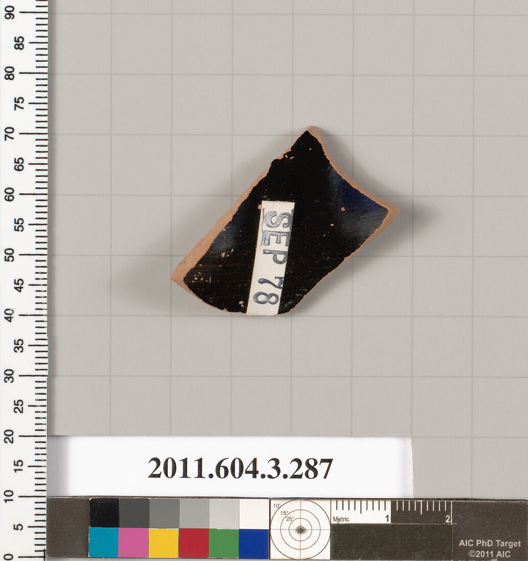 Terracotta fragment of a neck-amphora (jar), Terracotta, Greek, Attic