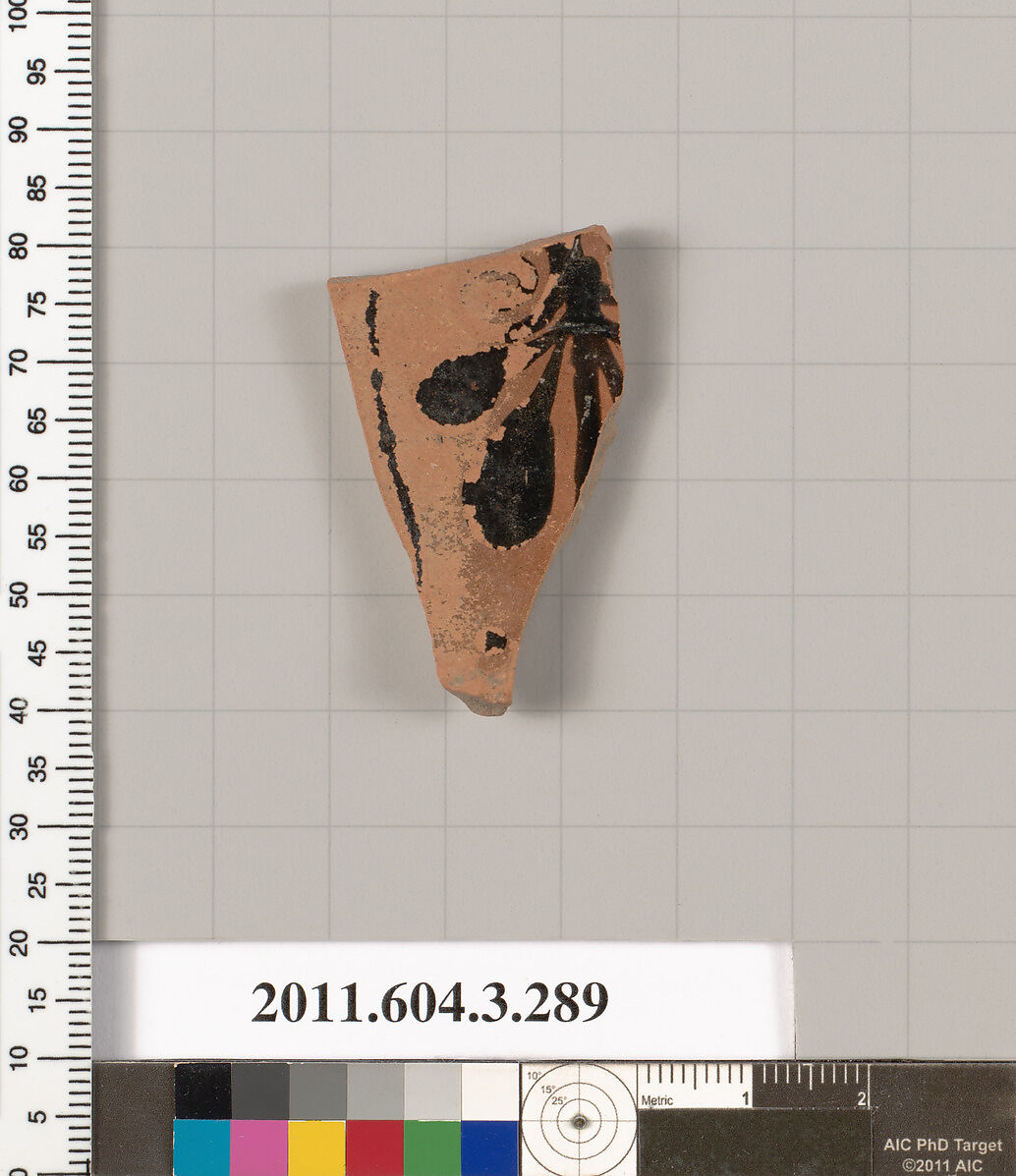 Terracotta fragment of a neck-amphora (jar), Terracotta, Greek, Attic