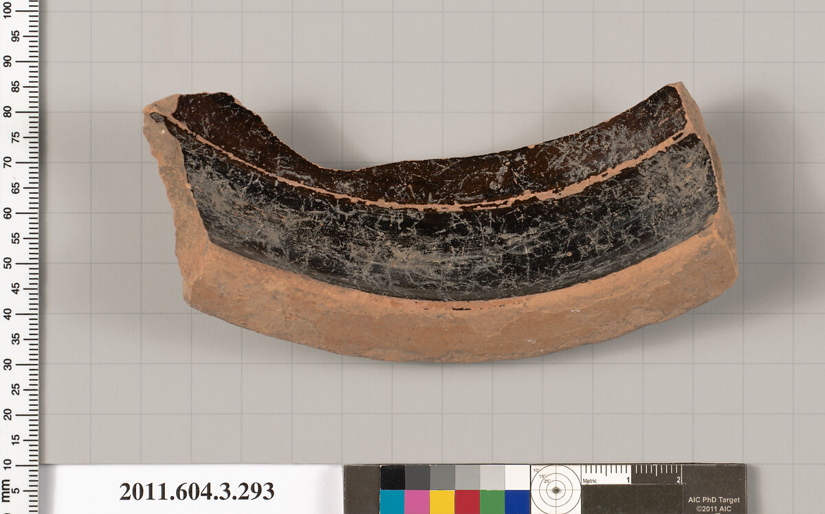 Terracotta fragment of a neck-amphora (jar), Terracotta, Greek, Attic