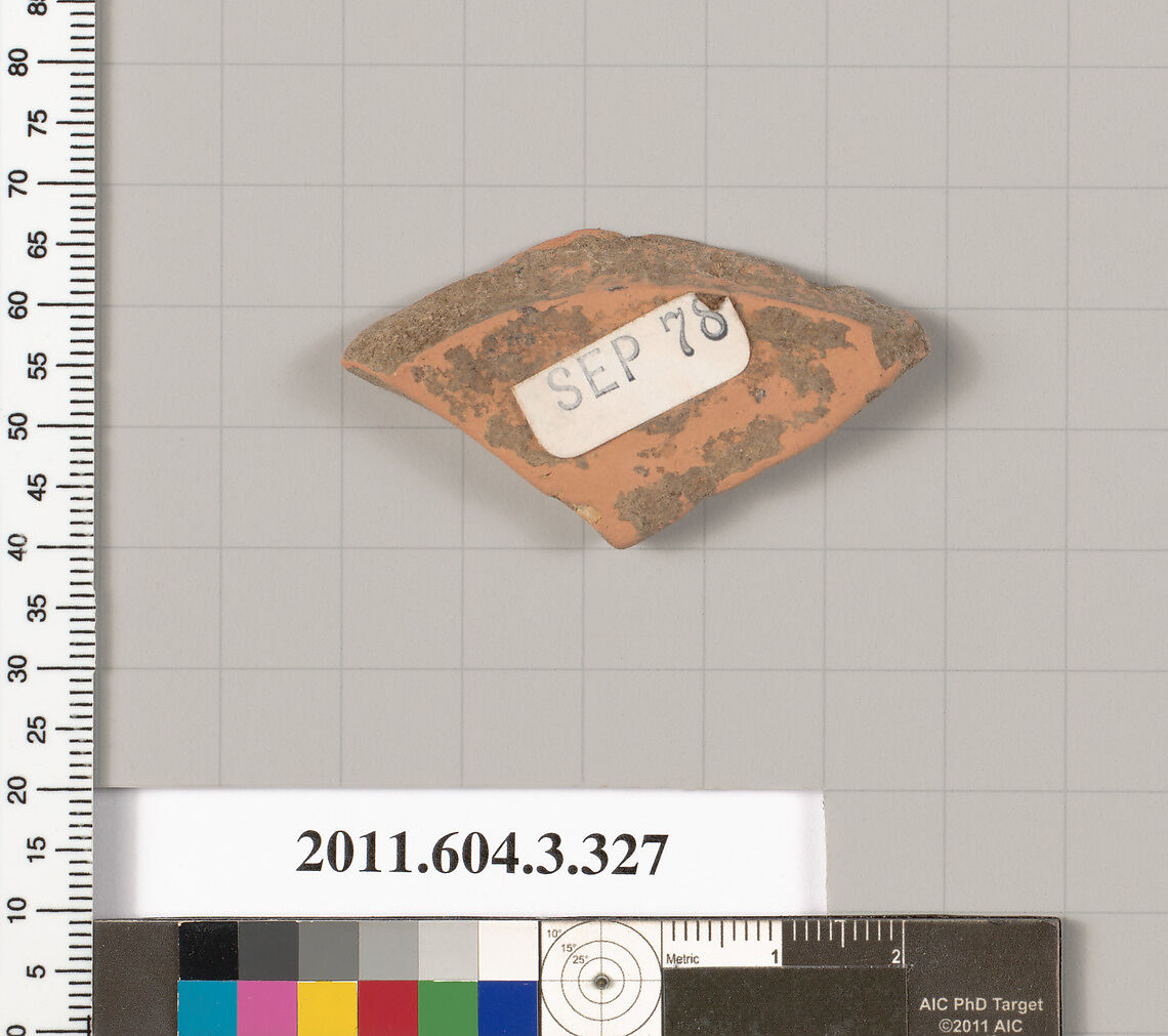 Terracotta fragment of a neck-amphora (jar), Terracotta, Greek, Attic