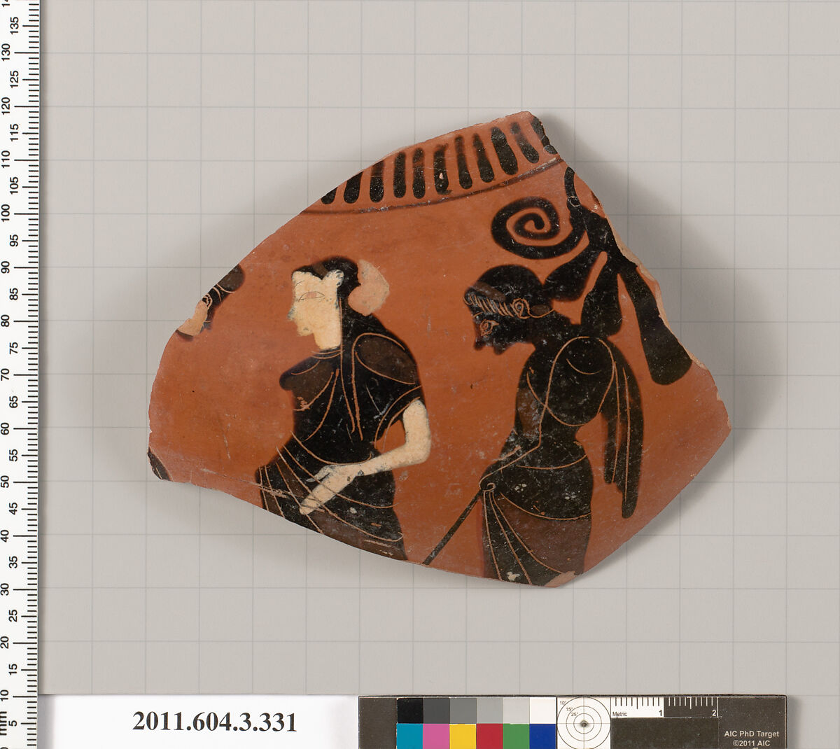 Terracotta fragment of a neck-amphora (jar), Terracotta, Greek, Attic 