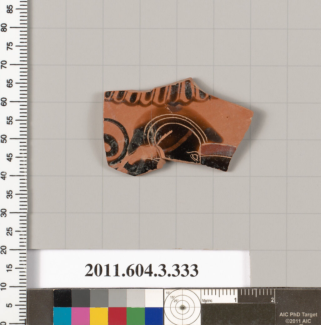 Terracotta fragment of a neck-amphora (jar), Terracotta, Greek, Attic 
