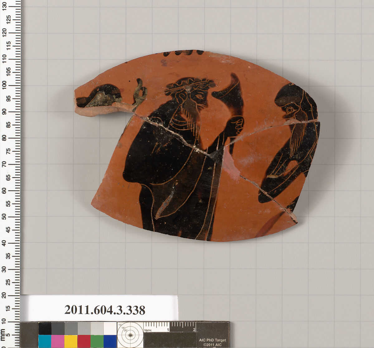 Terracotta fragment of a neck-amphora (jar), Terracotta, Greek, Attic 