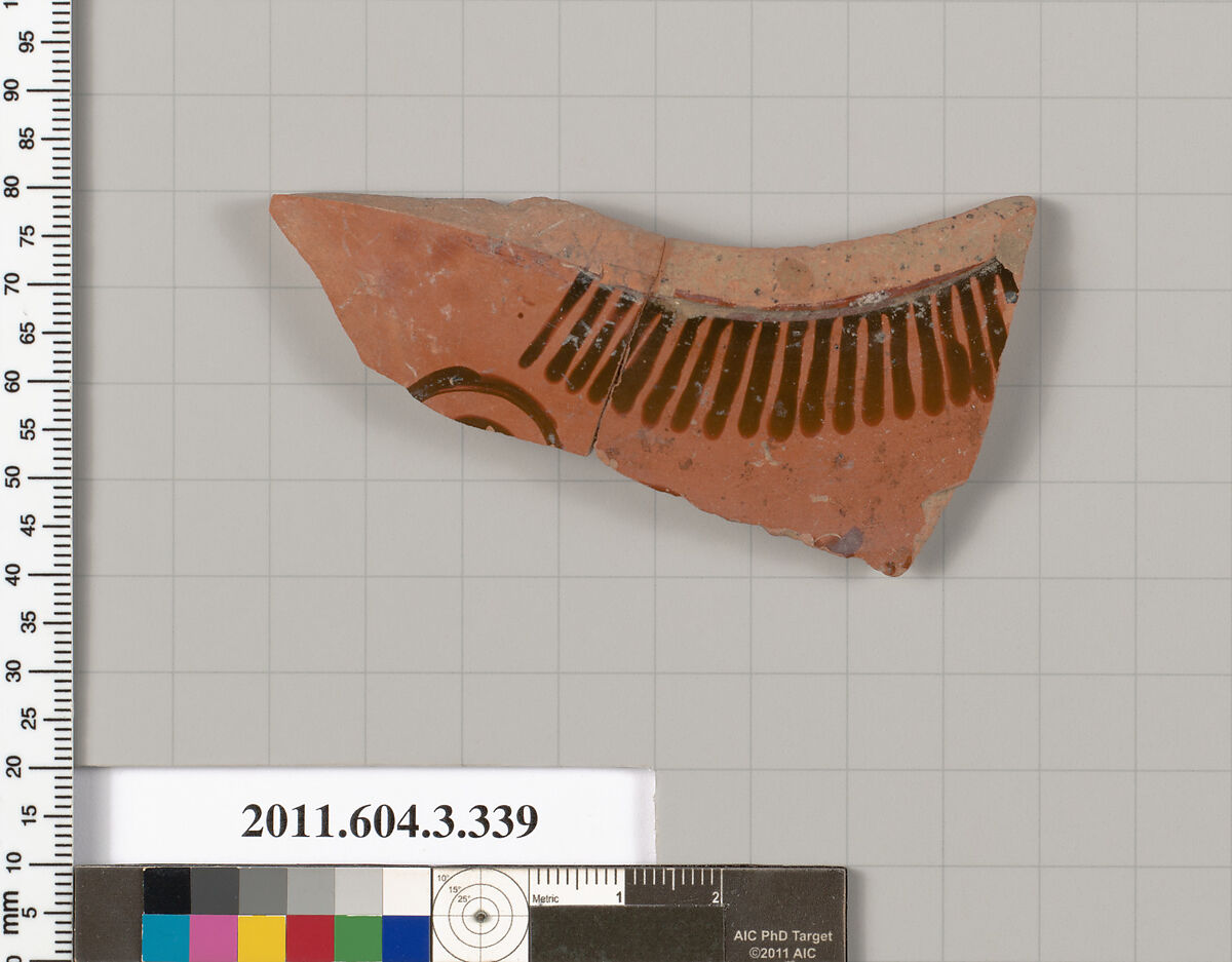 Terracotta fragment of a neck-amphora (jar), Terracotta, Greek, Attic 