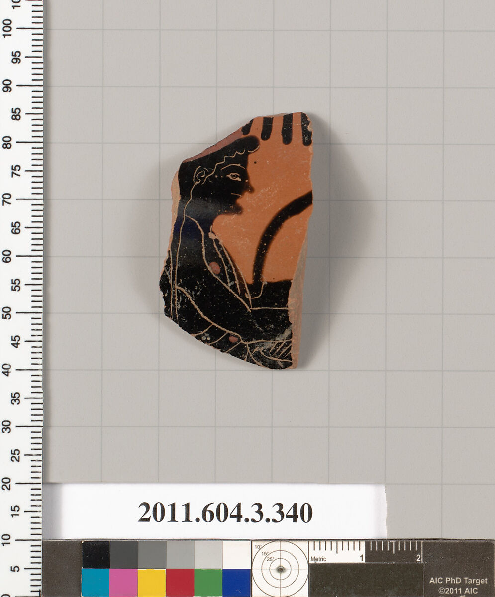 Terracotta fragment of a neck-amphora (jar), Terracotta, Greek, Attic 