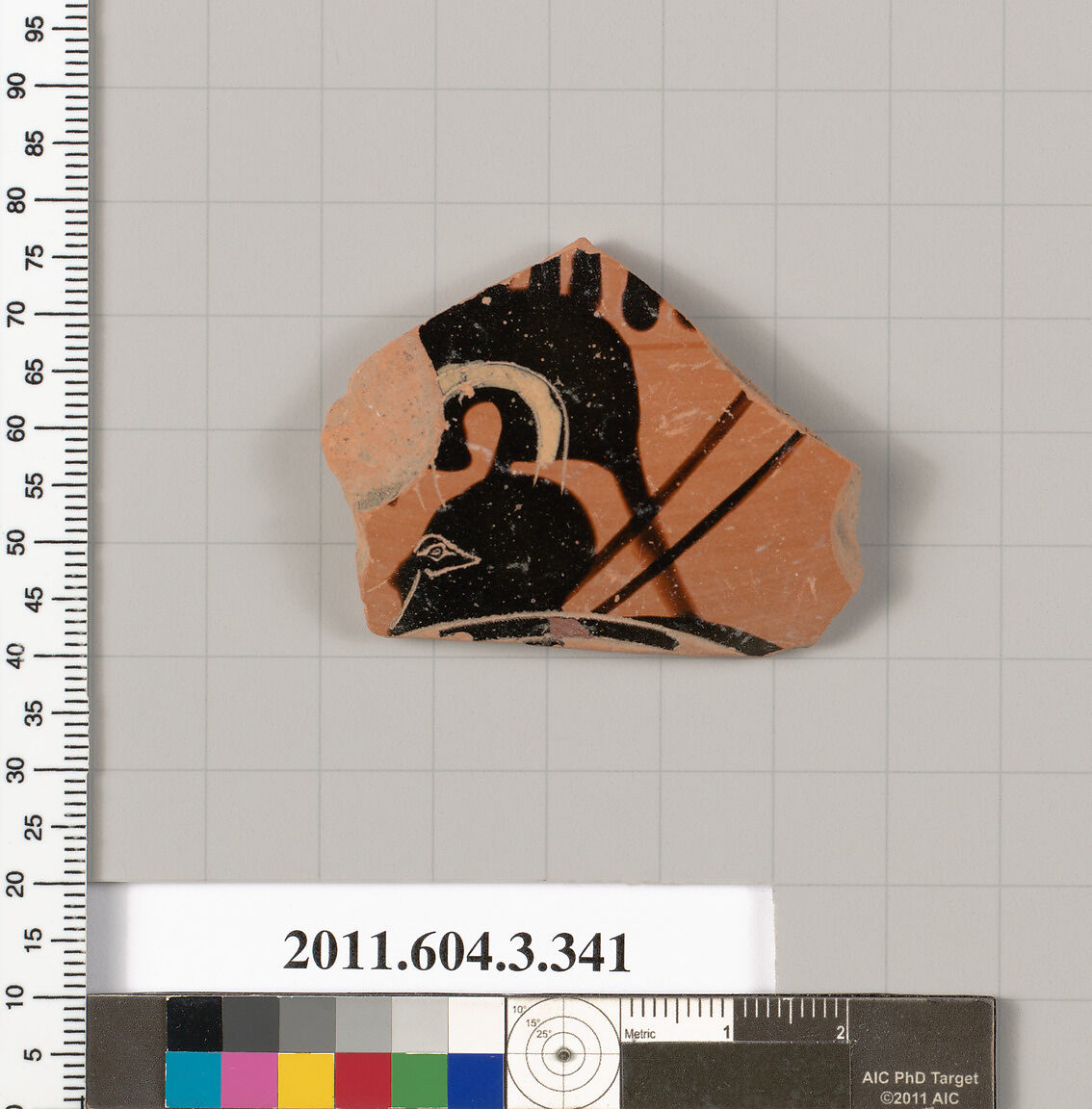 Terracotta fragment of a neck-amphora (jar), Terracotta, Greek, Attic 