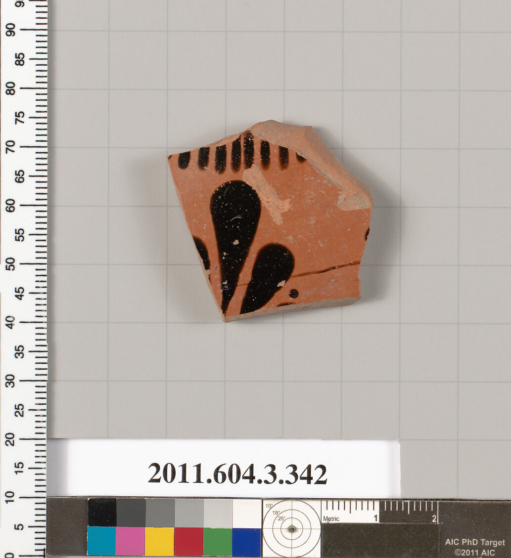 Terracotta fragment of a neck-amphora (jar), Terracotta, Greek, Attic 
