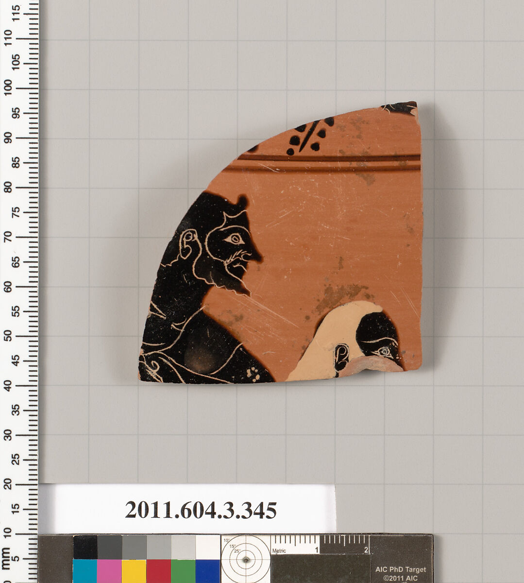 Terracotta fragment of a neck-amphora (jar), Terracotta, Greek, Attic 