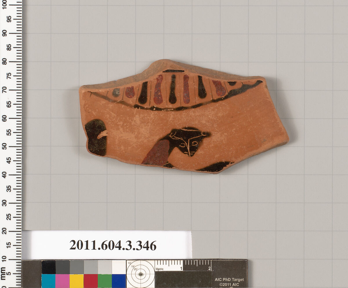 Terracotta fragment of a neck-amphora (jar), Terracotta, Greek, Attic 