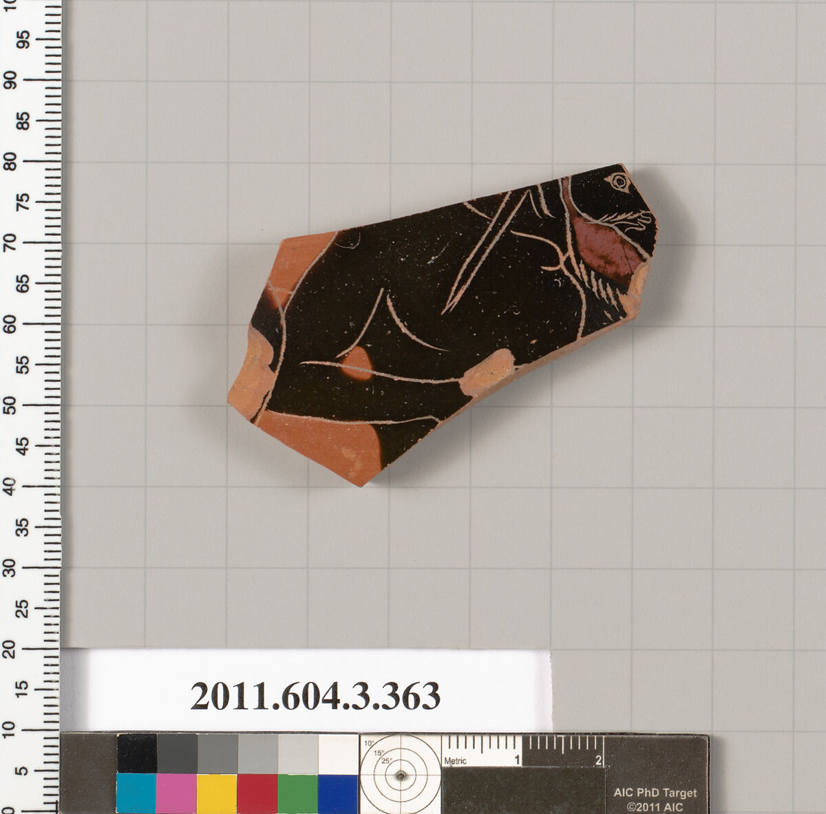 Terracotta fragment of a neck-amphora (jar), Terracotta, Greek, Attic 