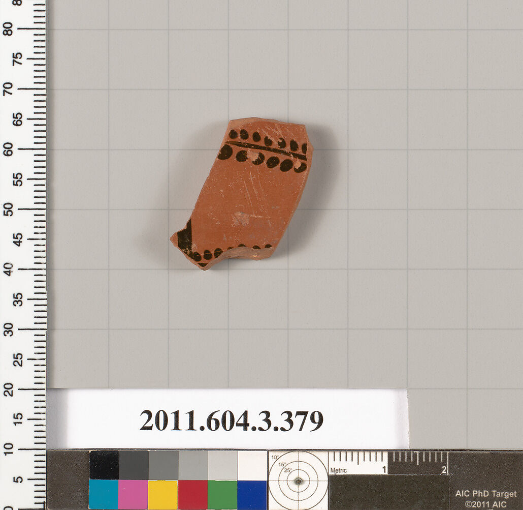 Terracotta fragment of a neck-amphora (jar), Terracotta, Greek, Attic 