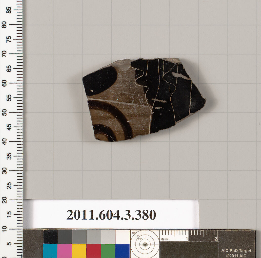 Terracotta fragment of a neck-amphora (jar), Terracotta, Greek, Attic 
