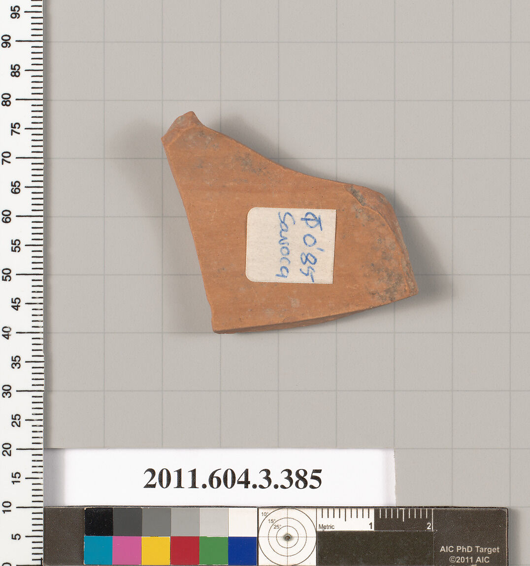 Terracotta fragment of a neck-amphora (jar), Terracotta, Greek, Attic