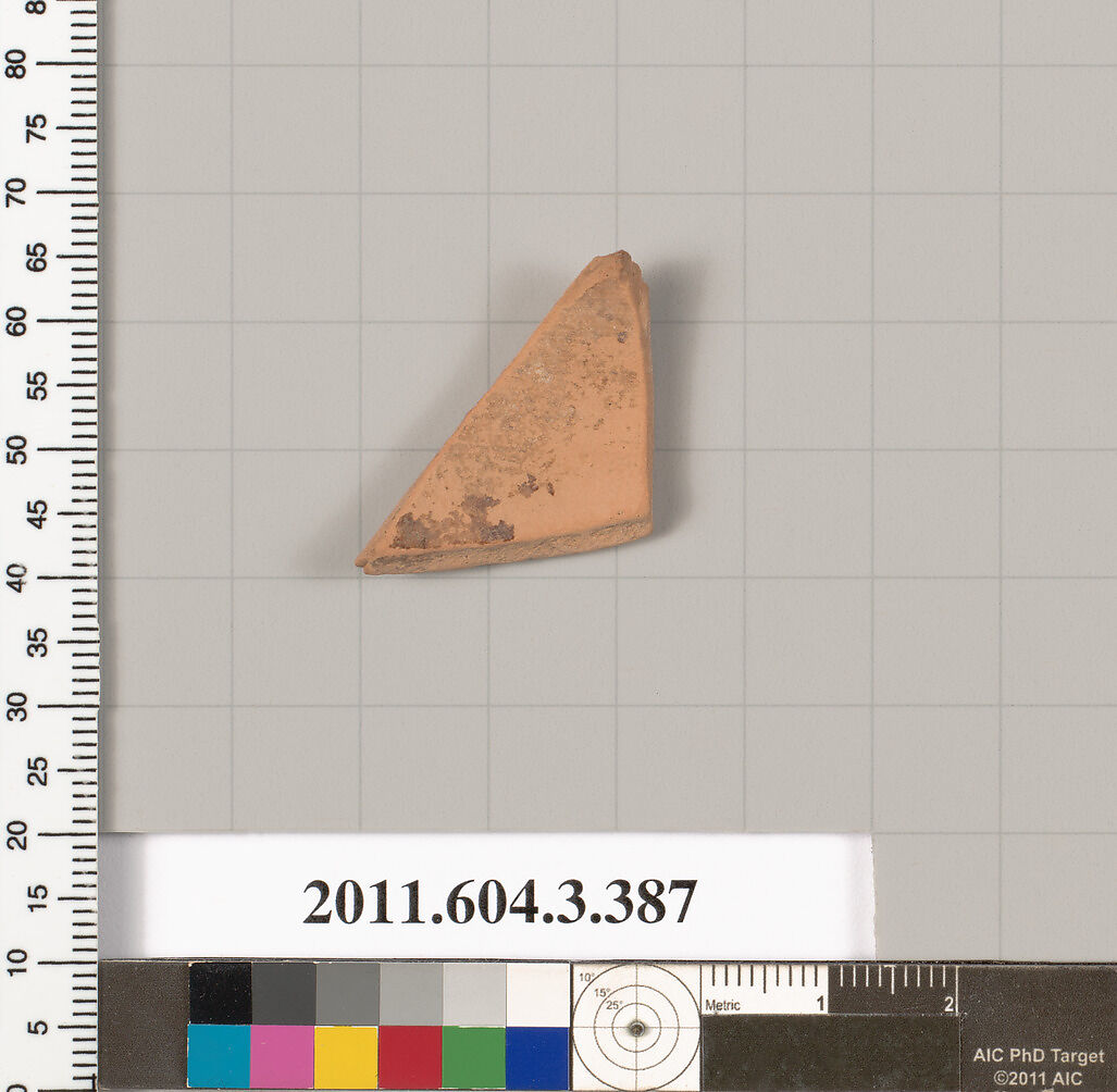 Terracotta fragment of a neck-amphora (jar), Terracotta, Greek, Attic