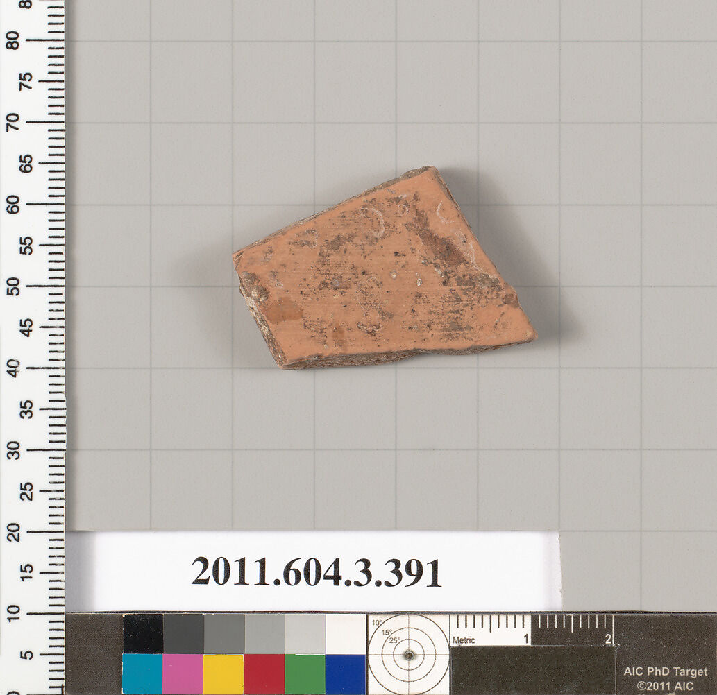 Terracotta fragment of a neck-amphora (jar), Terracotta, Greek, Attic