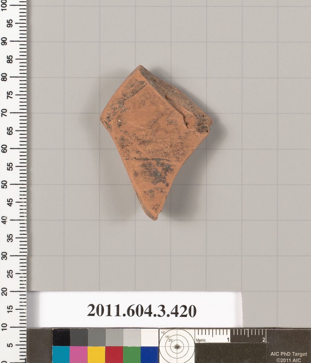 Terracotta fragment of a neck-amphora (jar), Terracotta, Greek, Attic