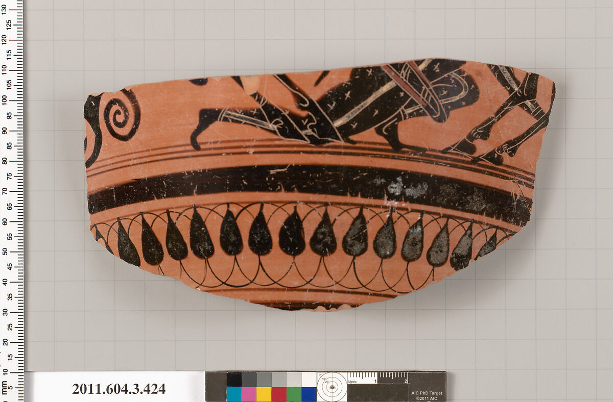Terracotta fragment of a neck-amphora (jar), Terracotta, Greek, Attic 