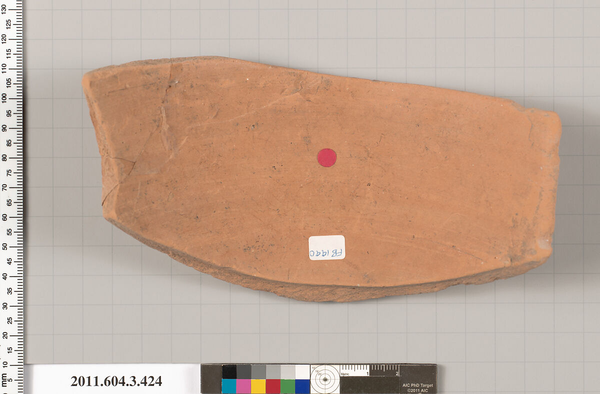 Terracotta fragment of a neck-amphora (jar), Terracotta, Greek, Attic