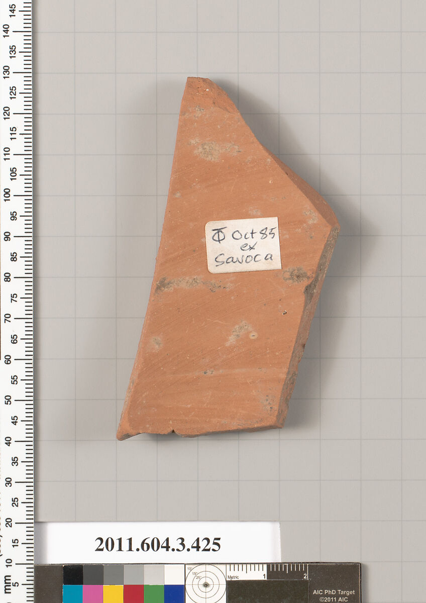 Terracotta fragment of a neck-amphora (jar), Terracotta, Greek, Attic