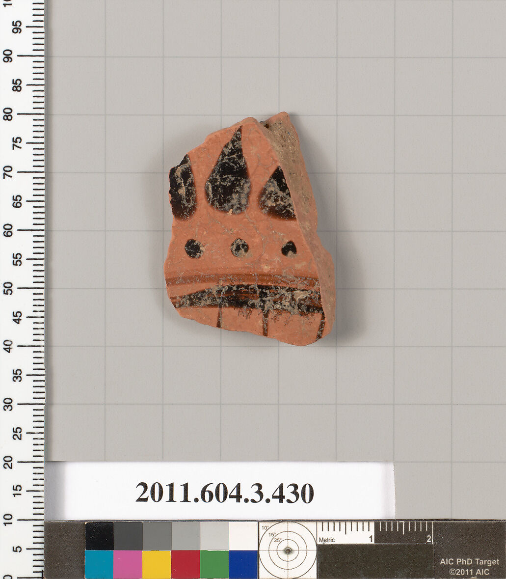 Terracotta fragment of a neck-amphora (jar), Terracotta, Greek, Attic 