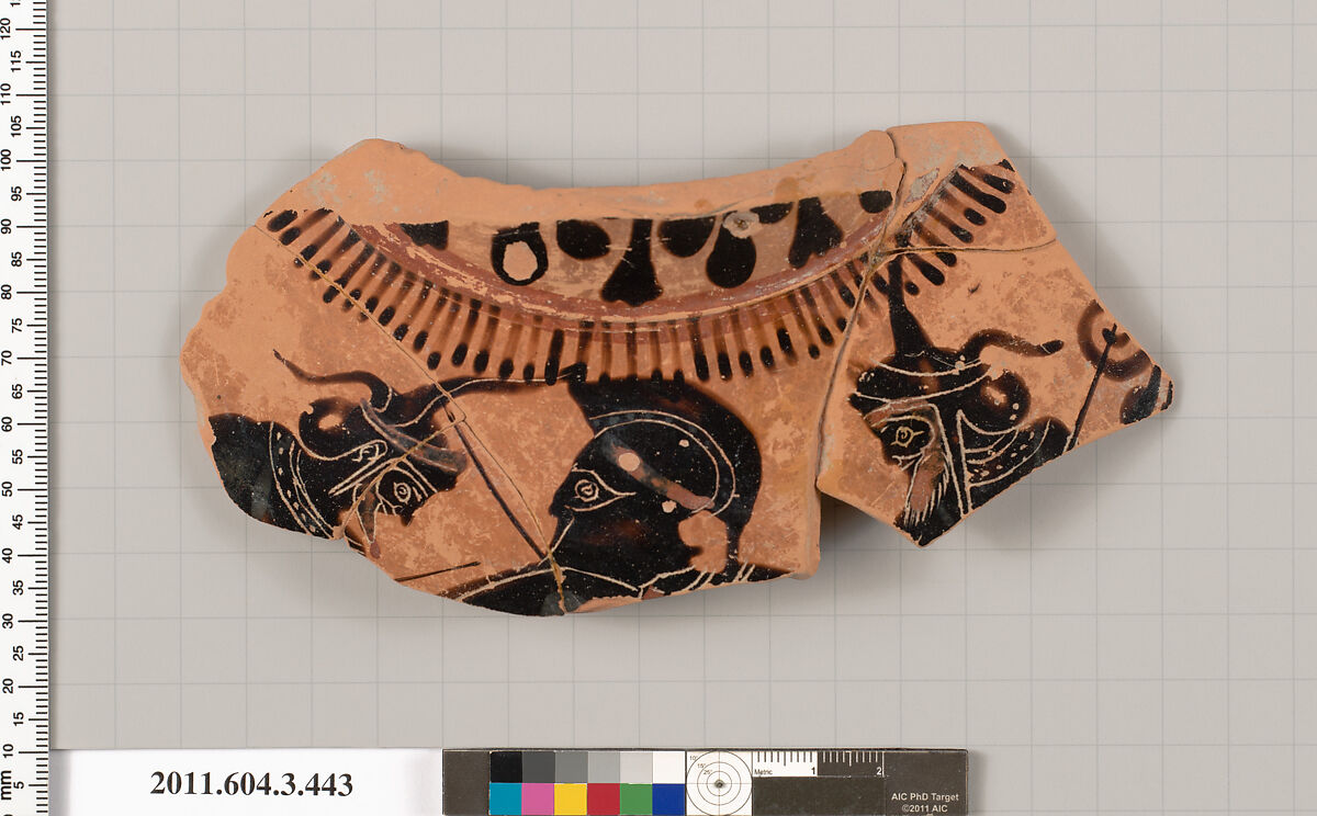 Terracotta fragment of a neck-amphora (jar), Terracotta, Greek, Attic 